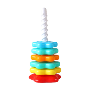 Colorful Plastic Stacking Tower with Rotating Base Sensorys Learning Toy for Toddlers Motor Skills and Creativity Growth