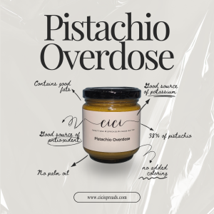 Creamy Pistachio Overdose Spread – No Palm Oil Made with Real Nuts | Clean label | Made in SG (contains >38% nuts)