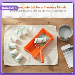 【CANAMEK】 8Pcs 2Inch High Density Fabric Paint Roller Set with Paint Tray for Easy Wall Trim and Edge Finishing Jobs