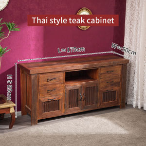 ตู้เก็บน้ำชาตู้เก็บเอกสารชั้นวางของตู้ไม้สักแกะสลักงานฝีมือวางTVได้ ตู้ลิ้นชักขนาดใหญ่สำหรับประดับบ้านใหม่สไตล์จีนโบราณ