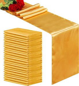 Satin Table Runners 12 x 108 inches Long Silk and Smooth Fabric Gold Table Runner for Party Wedding Banquet Birthday Graduations