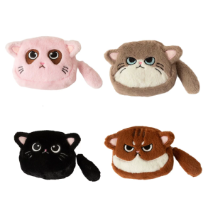 Cats Shaped Purse Small Wallet Cosmetic Items Bag Change Purse Plush Pouch with Zippers Makeup Bag for Womens