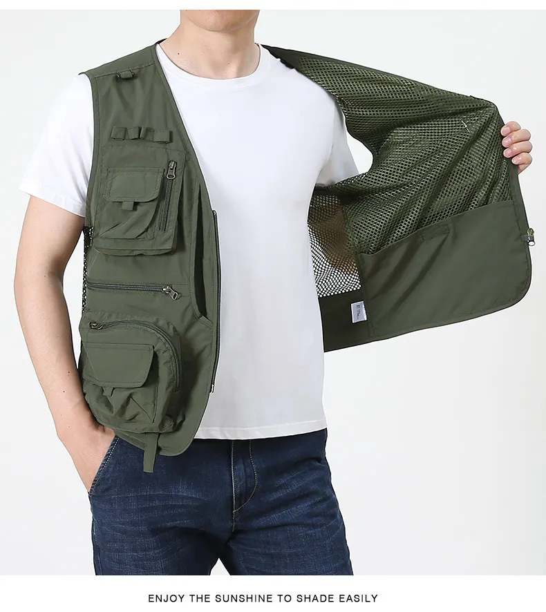 JEEP SPIRIT Mens Vest Jacket Multi-pocket Photographer Mesh