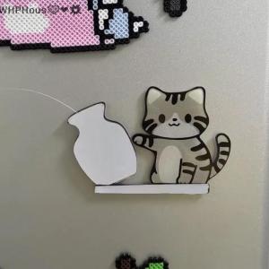 WP💓💛💖 Cat Pushing Vase Refrigerator Magnets Home Decor Fridge Magnet Cat Whisker Collection Memorial Box Home Office Decor For Gift