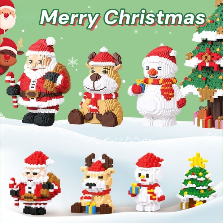 Christmas Santa Claus Building Block Bricks Set Mini Assembled Deer ...