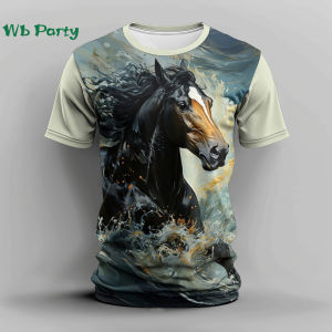 Horse Print Mens Clothing Casual O-Neck Short Sleeve Tee Oversized T-Shirt Animal Mens Clothing Fashion 3D Print T Shirt Men