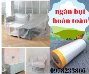 Màng nilon che phủ ngăn bụi nội thất đa năng ABA rộng 30m dài 10m chống ẩm mốc giữ nguyên mới nội thất có 1 đầu dán