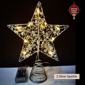 [SG READY STOCK] Christmas Tree LED Star Topper | Gold & Silver 25cm | Holiday Xmas Tree Decoration Ornament 圣诞树装饰五角星