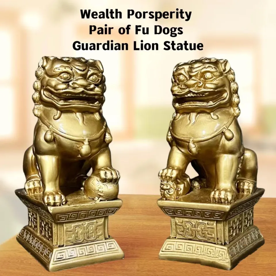 Pair of Fu Dogs Guardian Lion Statues,Best Housewarming Congratulatory Gift  to Ward Off Evil Energy