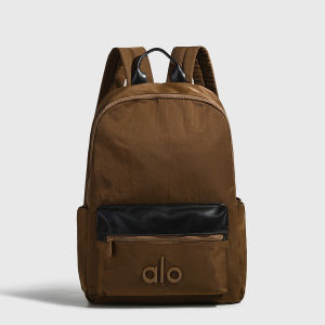 Fashion ALO Two Tone Backpack Embossed Logo Nylon Rucksack PU Leather Patch Front Pocket Outdoor Gym Travel Bag For Girls