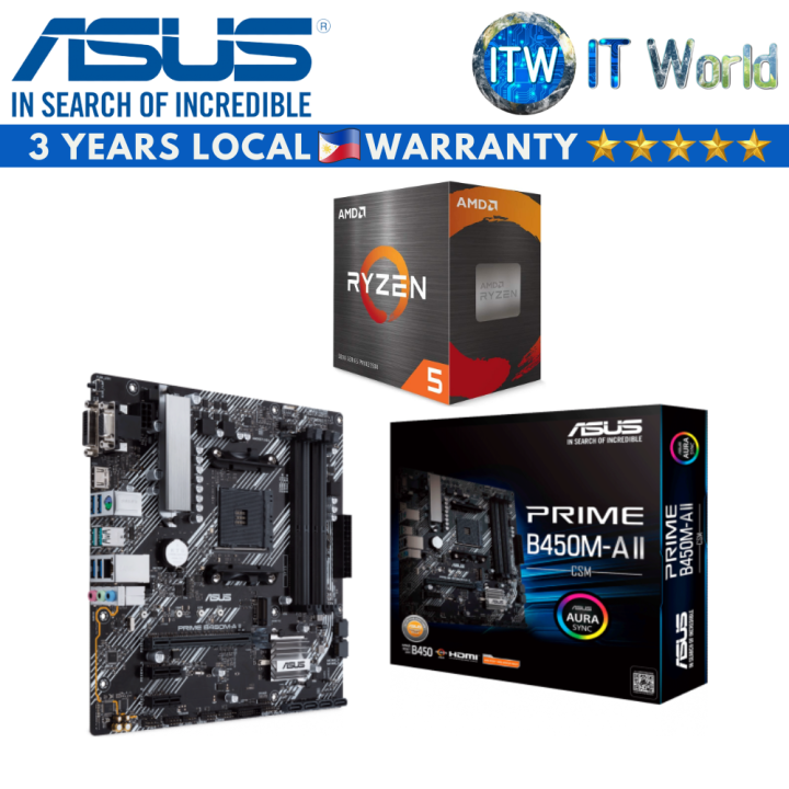 AMD Ryzen 5 5600X Desktop Processor with Asus Prime B450M-A II/CSM
