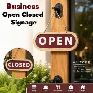 Wooden Business Open Closed Signage 2 Sided Hanging Sign Store Bar Coffee Shop Home Wall Decoration