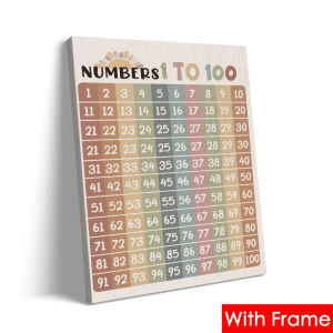 （With Frame）Boho Learning Chart Canvas Print Alphabet Numbers 1‑100 Educational Wall Art for Kids Nursery Homeschool Playroom Decor