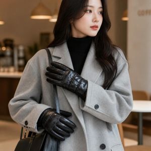 MANKA Warm Suede Down Cloth Driving Gloves Soft Waterproof Winter Cycling Gloves Glossy Finish Thicken Touch Screen Gloves Women