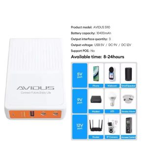V380 PRO x AVIDUS 10400mAh Mini UPS Battery Backup for WiFi Router Modem and CCTV Security Camera UPS 5V 9V 12V 2A Three Voltage Outputs Monitoring Power Outage Endurance Built-in Battery UPS For System IP Camera