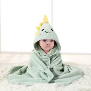 Hooded Baby Bath Towel Wrap Coral Fleece Cartoon Design for Bath Time Nursery or Travel Care