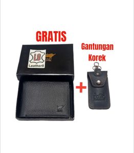 BELI 1 GRATIS 1 Dompet Kulit Pria Dompet Lipat Polos Gantungan Sarung Korek Kulit Premium