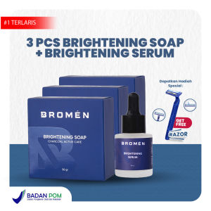 Bromen Paket Lengkap Pria | Paket Lengkap 3 Brightening Soap + 1 Brightening Serum BROMEN Mencerahkan Wajah
