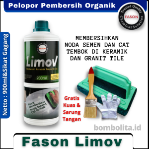 Pembersih Keramik Noda Semen dan Cat Tembok Fason Limov 900ml Paket Sikat Gagang Kuas