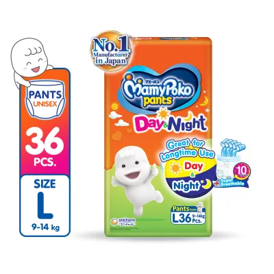 MAMYPOKO Day & Night Baby Disposable Diaper Pants Unisex Large 36 pcs [ONLINE EXCLUSIVE]
