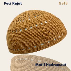 peci rajut sulaman tangan manual muslim model handramaut polos terbaru terlaris