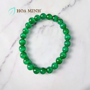 Vòng tay phong thủy đá Mắt Mèo xanh lá cây size hạt 7.7 li hợp mệnh Mộc Hỏa | Hoa Minh Gem