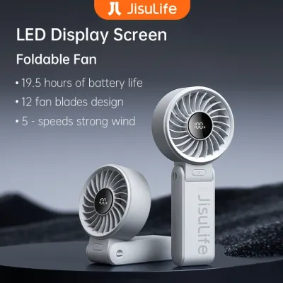 JISULIFE Mini Handheld Fan Life7 Powerful Portable Travel Fans with LED Display USB Rechargeable Hand-Held Cooling Blower Office Desk Outdoor Camping