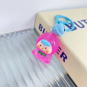 ตกแต่งกระเป๋าเป้สะพายหลังพวงกุญแจเรืองแสงกระดิ่งผลไม้สามมิติ