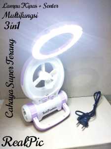 Kipas Angin + Lampu Emergency Portable - Kipas Angin Senter Emergency 3in1 - Lampu Kipas Multifungsi - Cas Charger Rechargeable 8 Hours