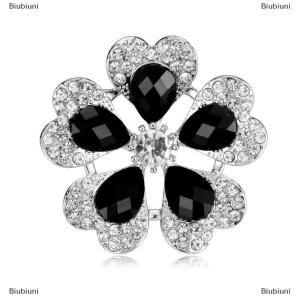 [COD] Biubiuni Tinh Tế Màu Đen Rhinestone Hoa Trâm Cài Cho Phụ Nữ Thanh Lịch Ve Áo Pins Trang Trí Đám Cưới Đồ Trang Sức