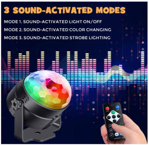 RBG Disco BallSound SENSOR Activated Party Lights with Remote Control Dj Lighting Strobe Lamp 7 Modes