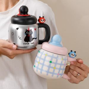 TRASTO Cute Handle Vacuum Cup Leak Proof with Straw Thermal Water Bottle High Appearance High-Capacity Insulated Mug Office Use