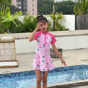 Childrens swimsuit for swimming and wading sports made of nylon fabric with built-in anti-exposure underpants in a boxer shorts style
