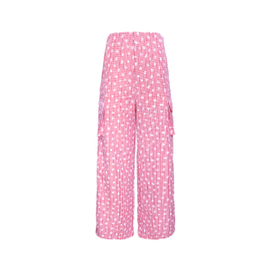 OMG RUBY กางเกงคาร์โก้ เอวยางยืดด้านหลัง ผ้าคอตตอนลายตารางและดอกเดซี่