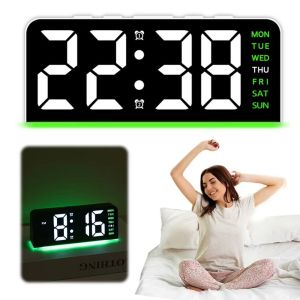 VALER Large Display Digital Alarm Clock 4 Levels Brightness Dual Alarms Electronic LED Clock Borderless Design Large Number Display LED Digital Alarm Clock Room Decor
