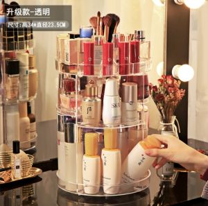 [SG Seller] Net Red Student Dormitory Desktop Dressing Table Storage Organiser Shelf | 360 Degree Rotating Fashion Acrylic Transparent Cosmetic Storage Box