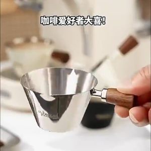 Espresso Measuring Cup Stainless Steel Coffee Shot Cup Wooden Handle Scale Barista Kitchen Brewing