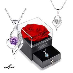 TOPSPOT Diawetkan Mawar Kalung Cewek Asli 925 Sterling Silver Kalung berlian berbentuk hati Set Hadiah Buatan Tangan Sempurna untuk