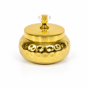 Beautiful Metal Hammered Storage Box with Crystal Lid | Decorative Kitchen Container for Dry Fruits Sugar & Spices (Size - 3x3 Inch | Pack of 1 pc)
