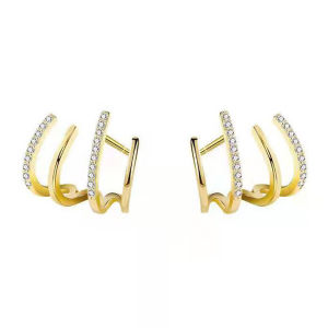 Minwen ต่างหูแบบหนีบมีที่เกี่ยวหูทรงกรงเล็บแบบเกาหลีสำหรับผู้หญิงต่างหูแบบสี่ง่ามหูสีทองเครื่องประดับแฟชั่นของขวัญปีใหม่