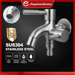 304 Stainless Steel 2 Way Faucet Bibcock Faucet 1in2 out Head Two Way Water Washer Tap Faucet