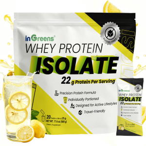 inGreens Clear Whey Isolate Protein Powder 22g Protein Per Serving Lemonade Flavor 20 Servings Ultra-Filtered Light & Refreshing No Added Sugar