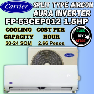 CARRIE-R FP-53CEP012 1.5HP Aura Hi-Wall Inverter Split Type Aircon/Intelligent Eye Sensor/High-density Dust Filter/Gold Fin Protection/3D Airflow/Intelligent Dusting Switch/Silver Ion Filter/Sleep Mode/Turbo Mode/Louver Position Memory/Fast Cooling/Refrig