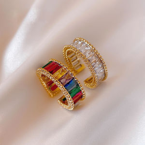 Frascati New Luxury Color Zircon Open Gold Rings Korean Fashion Jewelry Party High Sense Accessories For Womens Exquisite Gift