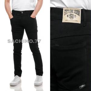 Celana Jeans Panjang Skinny Semi Slimfit Jeans Denim Stretch Pria Black Polos