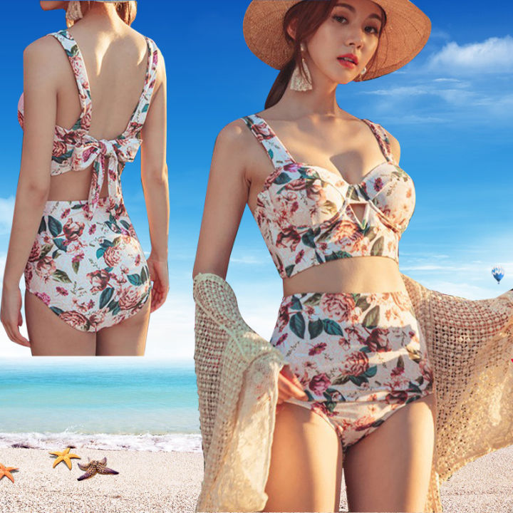 Two Piece Bikini Swimsuit for Women Korean Fashion Summer Outfit Beach Wear  Woman Padded Swimming Attire High Waist Swimwear Push Up