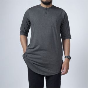KHOIRUMMAH Koko Kurta Bilal | Kaos Koko Pria | Kurta Polos Pakistan Dewasa Lengan 3/4 | Dark Grey
