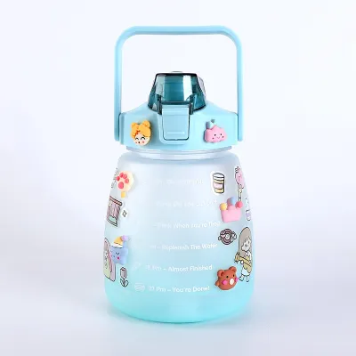 2000ml Water Bottle with reminder time Tumbler with straw scale big bottle 2Liter 2litre gym bottle sport
