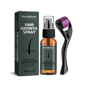 WEST&MONTH Beard Growth Spray Set with Roller Kit – Nourishing & Moisturizing Promotes Longer & Thicker Beard Hair Grow Essence Enhancer Beard Oil Spray 30ml + Microneedle Roller
