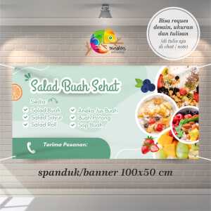 Cetak Spanduk Banner Hijau Putih Ceria Spanduk Salad Buah Sehat